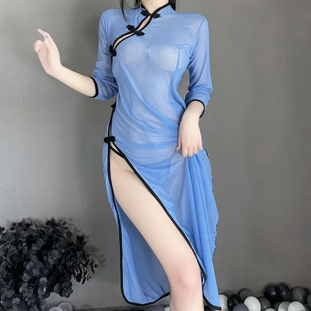 Asian See Through Porn - Sexy Split Bandage Long Qipao See Through Erotic Dress Cheongsam Asian  Lingerie Chinese Nightclub Uniform Sexy Costumes Women - Babydolls &  Chemises - AliExpress