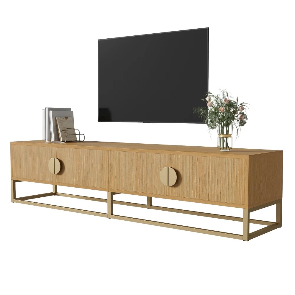 PINGGO 180CM Moderner TV-Schrank mit Holzschnitzerei, 4 Türen und Halbrundgriffen für das Esszimmer – Detail 8
