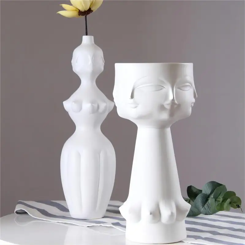 

Home Decor Abstract Porcelain Human Face Hydroponic Vase Aesthetic Living Room Table Ornaments Ceramic Vase for Dried Flower