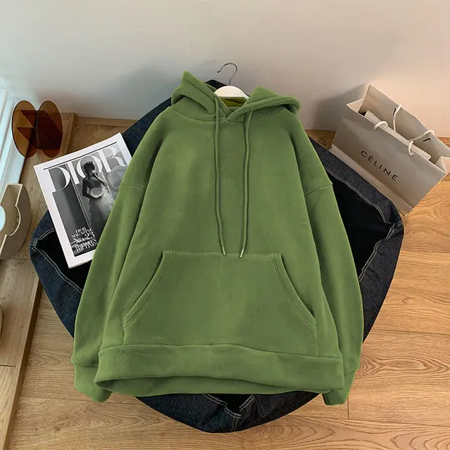 Plus velvet padded warm hoodie women's winter new Korean fashion simple  elegant double-sided polar fleece loose casual hoodie - AliExpress