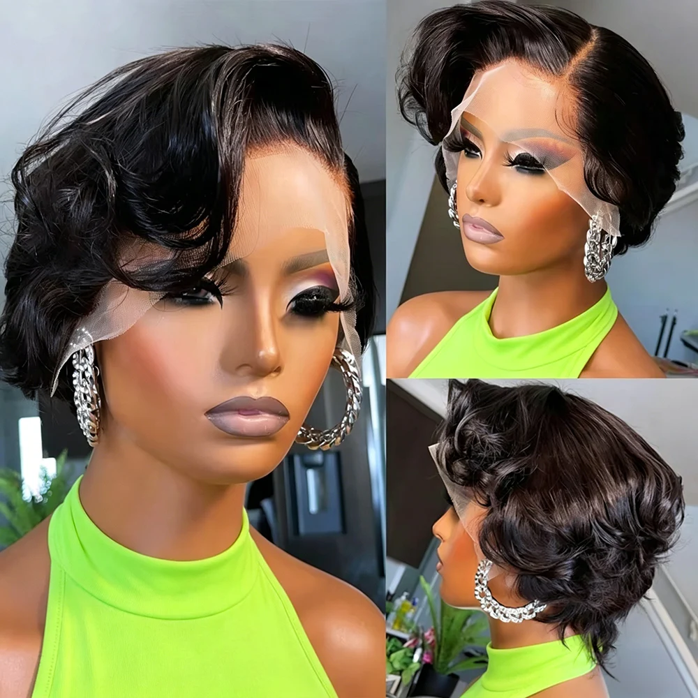 LUVBEUTY Perruques 100% Cheveux Humains Naturels Vietnamiens et Africains, Perruque Courte Carrée pour Femme, Perruque Bob Lisse, Perruques Frontales en Dentelle HD Transparente 13×4, Perruques Pas Chères en Promotion, Perruque Femme Sans Colle, Perruque Sel et Poivre