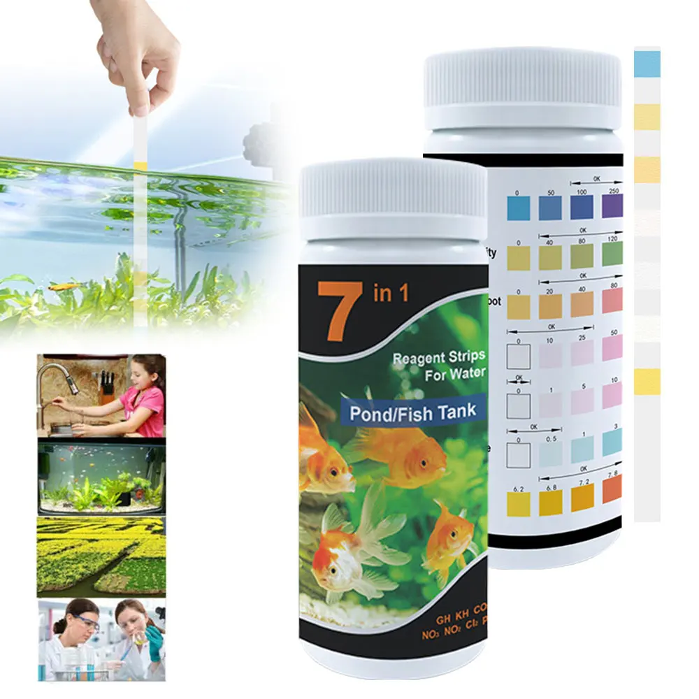 50/100PCS 7 in 1 Aquarium Test Strips Fish Tank Test Set Freshwater Saltwater Aquarium Water to Detect PH Quality