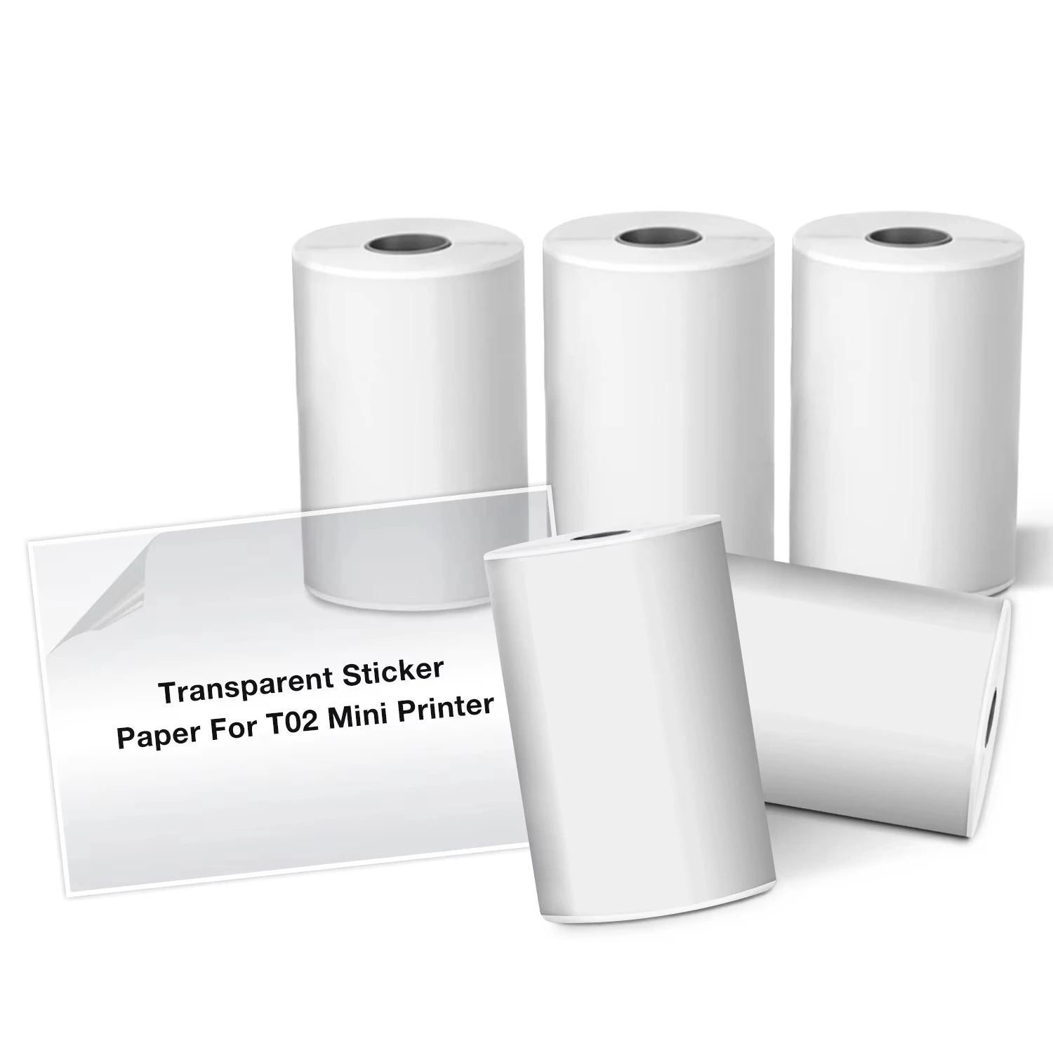 5 Rolls Thermal Paper Transparent Self-Adhesive for Pocket Printer Thermal Printer Paper for Mini Portable Sticker