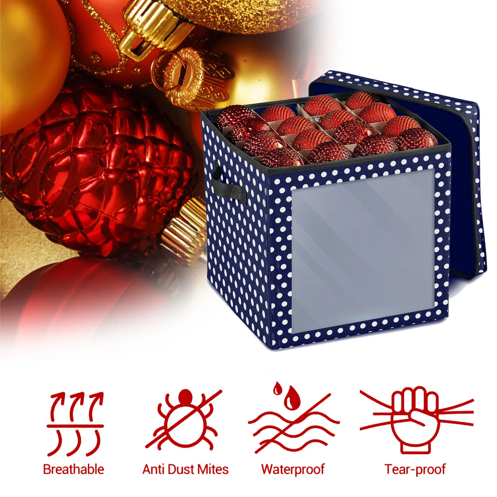 장식 나무 가방 장식 상자, 64 Baubles 보관 상자