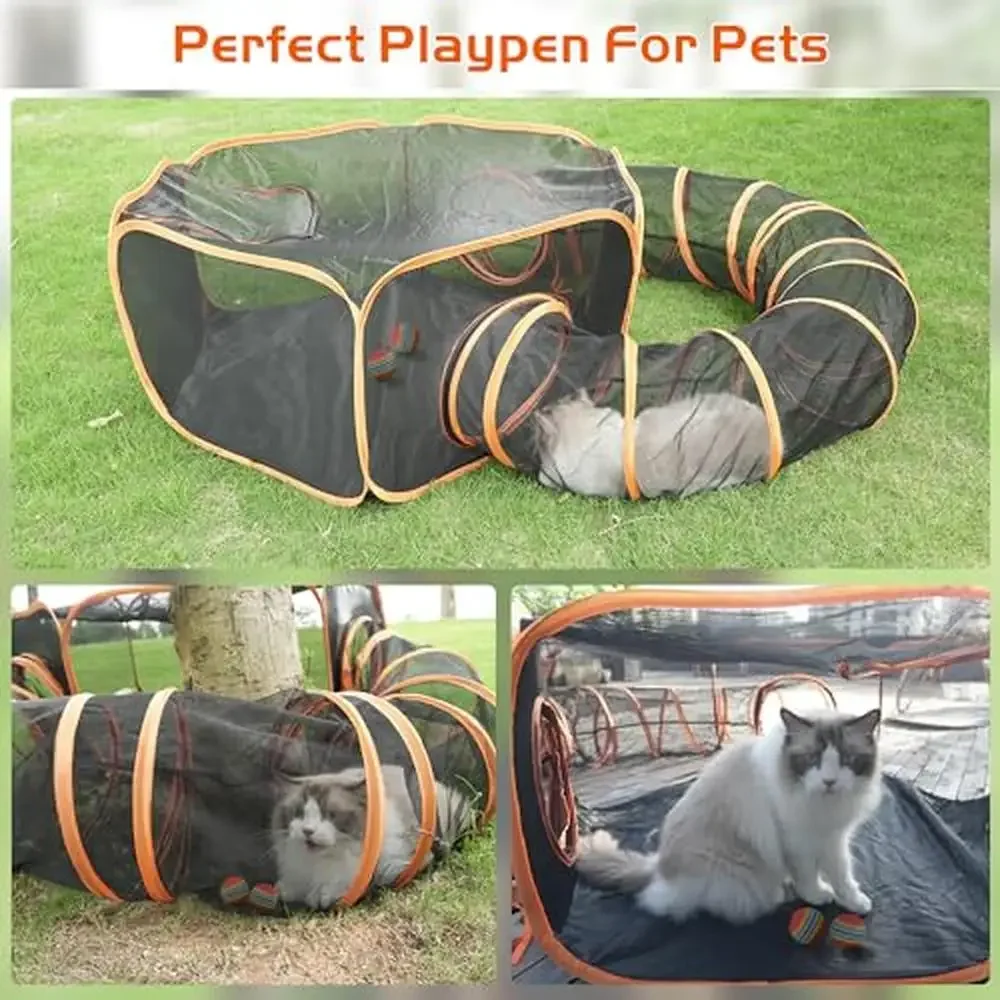 Outdoor Cat Playpen Tent Tunnel Enclosure Indoor Cats & Small Pets Breathable Mesh Durable Oxford Fabric Base Dual Use Indoor