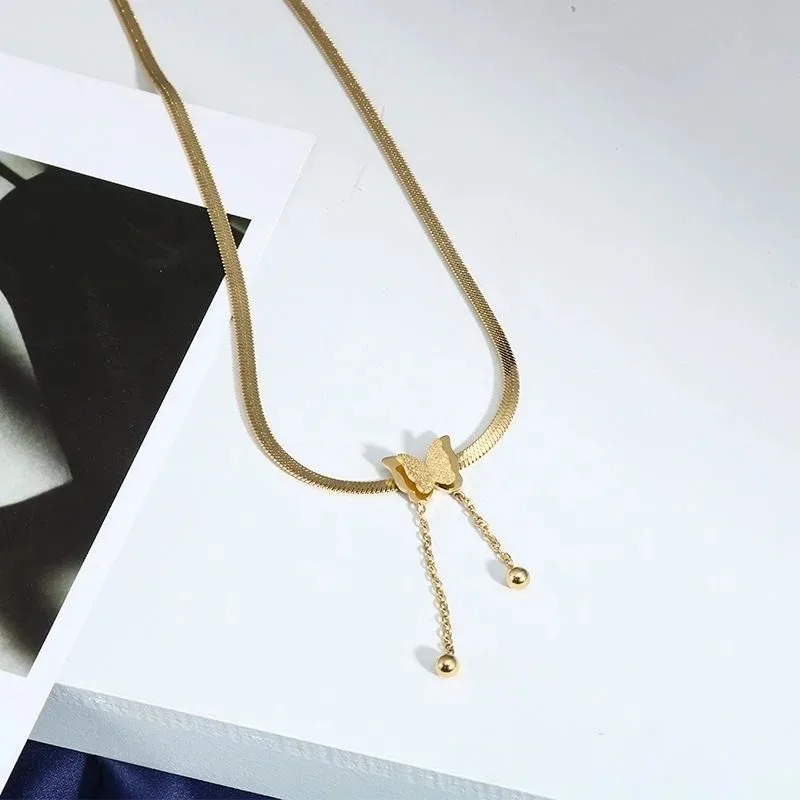 Vintage Kelebek Kolye Kadın Altın Rengi Paslanmaz Çelik Yılanlar Zincirler Estetik Charm Kolye Düğün Partisi Takı Hediye_voghion.com