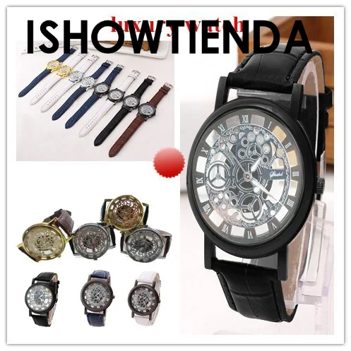 

2023 Men Watches Fashion Transparent Hollow Watches Leather Band Men Quartz Wristwatches Promotion Price Relogio Masculino