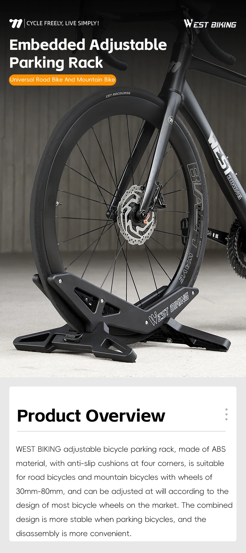 WEST BIKING Verstellbarer Fahrradständer Tragbarer MTB- und Rennradständer für Garage und Zuhause Eingebauter Fahrrad-Präsentationsständer Fahrradzubehör – Detail 1