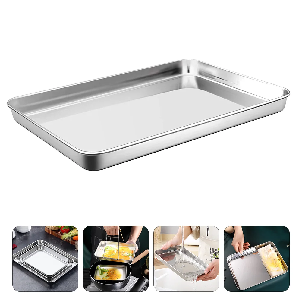 

Rectangular Stainless Steel Barbecue Sub Tray Container Storage Keeper Barbecue Tray Practical Restaurant Baking Dish