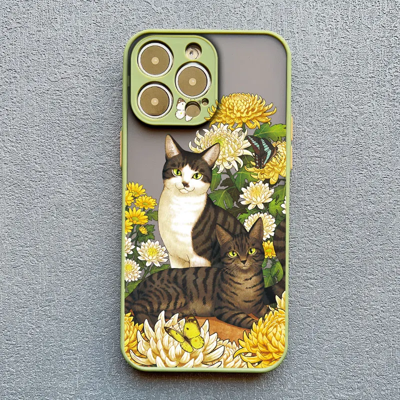 Schöne schwarze Katzen- und Blumen-Handyhülle für iPhone 15 14 13 12 11 Pro Max Mini XR X XS 15 14 7 8 Plus SE2 stoßfeste Rückseite – Detail 6