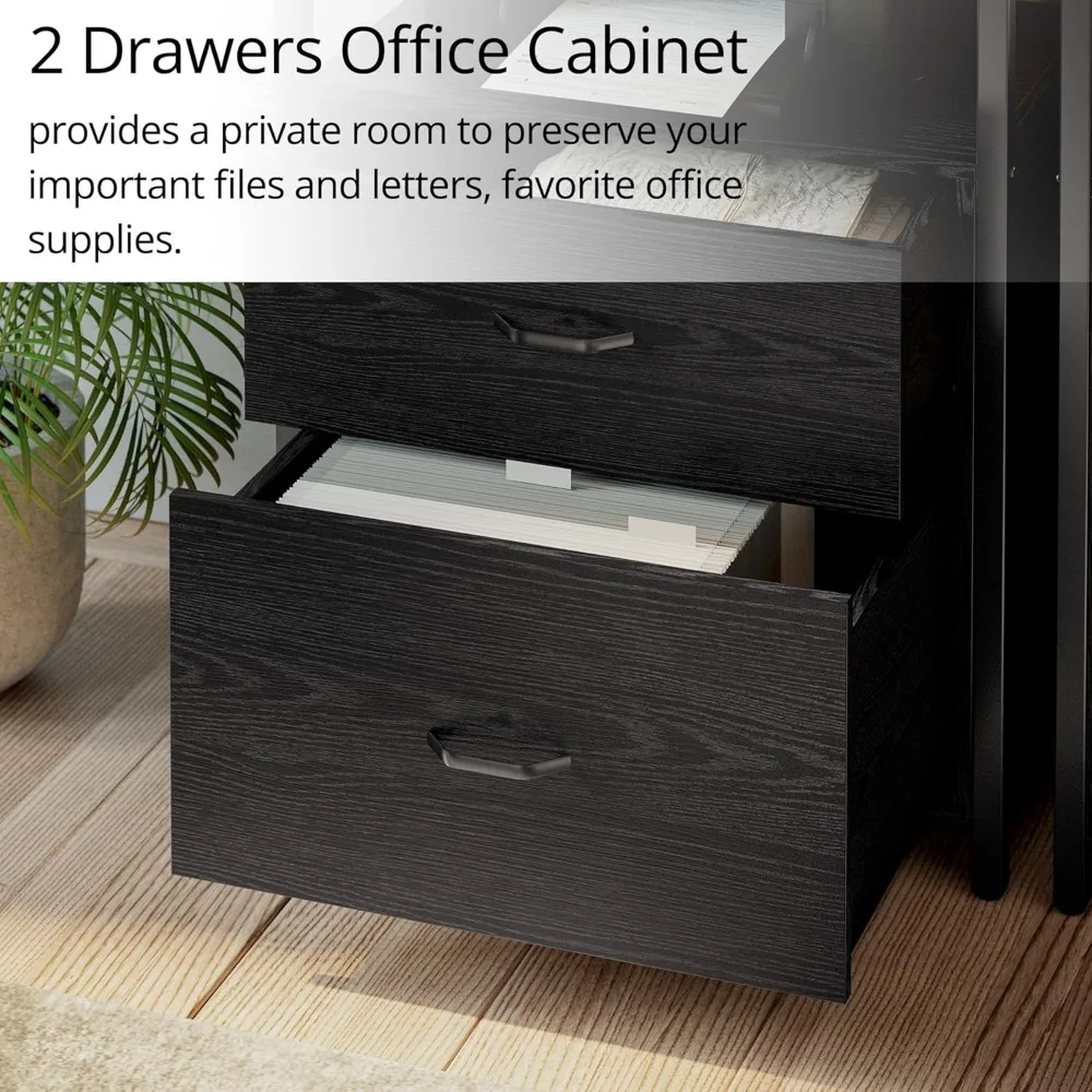 Industrial Bookcase with File Cabinet Drawers Freestanding Storage Home Office Cabinet Organizer