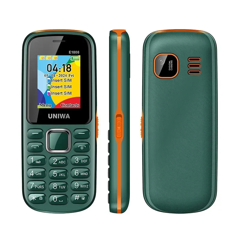 UNIWA E1808 2G Keypad Phone Cellphone 1.77 Inch Push Button 800mAh Telephone for Senior Elder Wireless radio GSM mobile phone 3