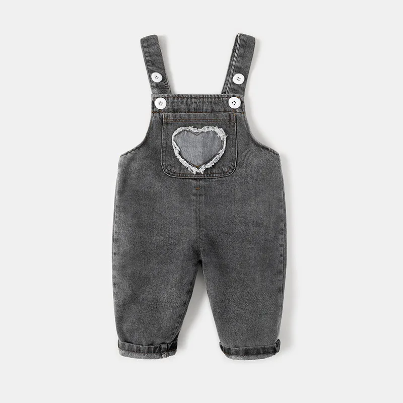 Infant Baby Boys Jeans Overalls Love Patch Pocket Denim Suspenders For 0-4T Kid Boys Solid Toddler Boys Jumpsuit Casual Clothes 3