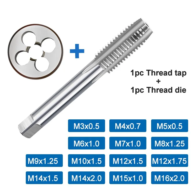 Description Picture 3 of itemHampton 2pcs Right Hand Tap And Die Set For Metal HSS Screw Thread Tap Drill Bit M3 M4 M5 M6 M7 M8 M9 M10 M12 M14 M15 Thread Die