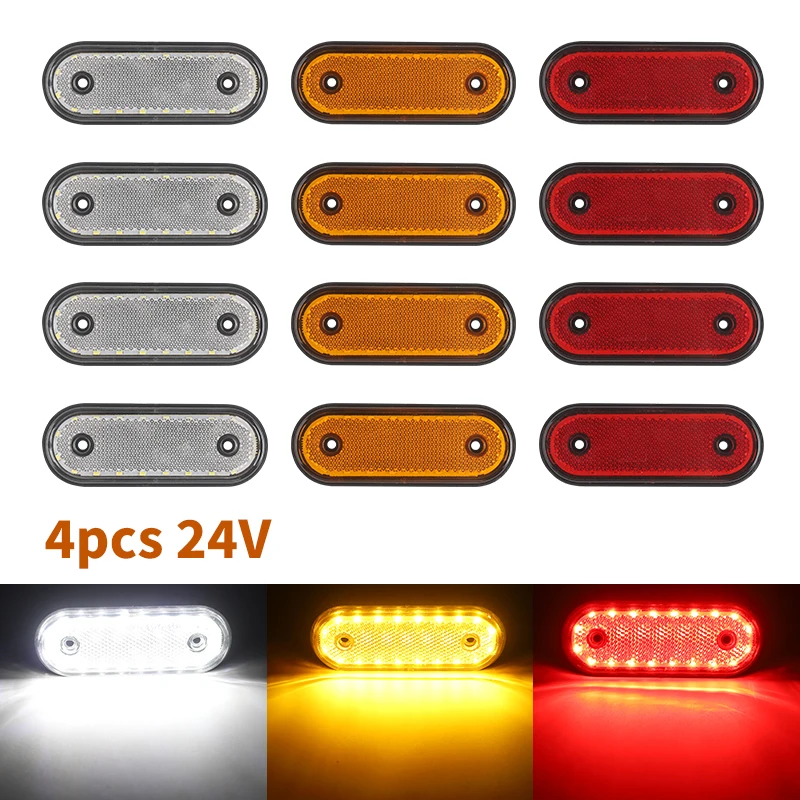 4PCS 20LED Amber Red White Side Marker light Clearance Lamp Caravan Car Lights for 24V Truck