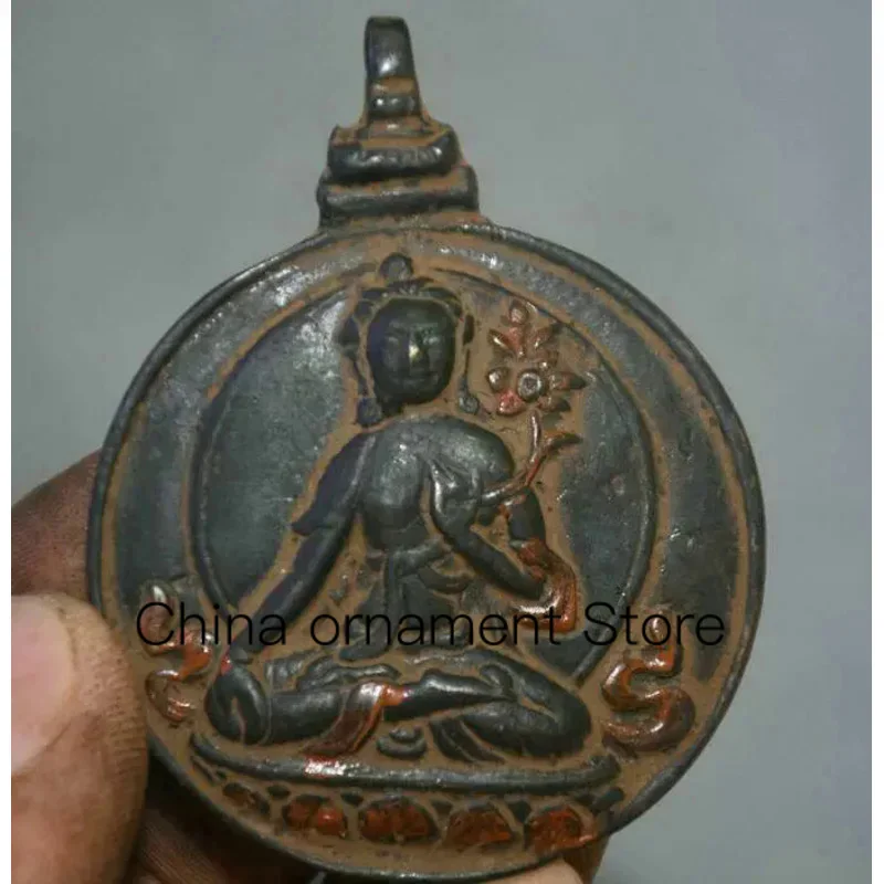 

6CM Old Tibetan Bronze Painting White Tara Goddess 12 Zodiac Amulet Pendant