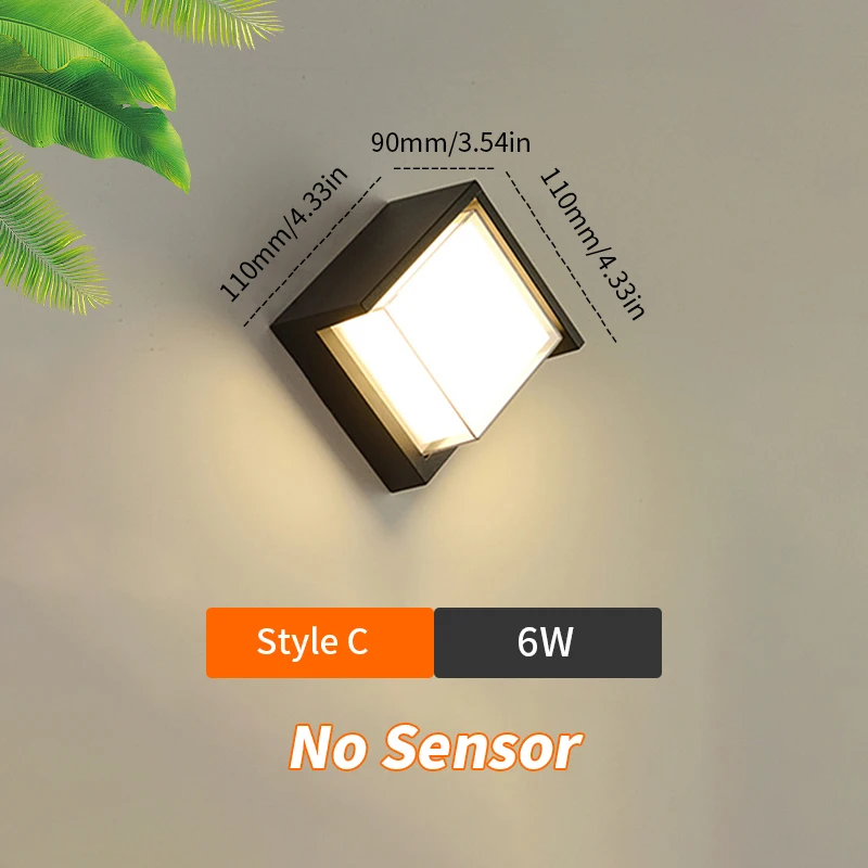 Aplique de pared LED para exteriores con sensor de movimiento CA 85-265 V, 6 W, 12 W, iluminación exterior, decoración de jardín, foco de luz LED para exteriores