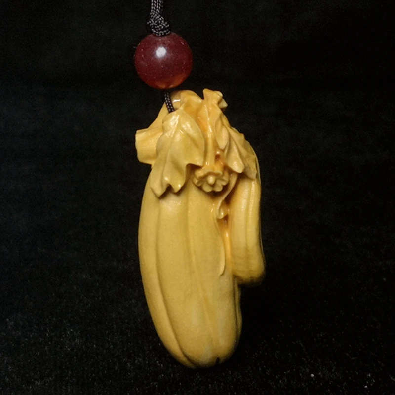 Giapponese Bosso Intagliato Luff Luffa Statua Haversack Netsuke Regalo Raccogliere 4.3 Cm