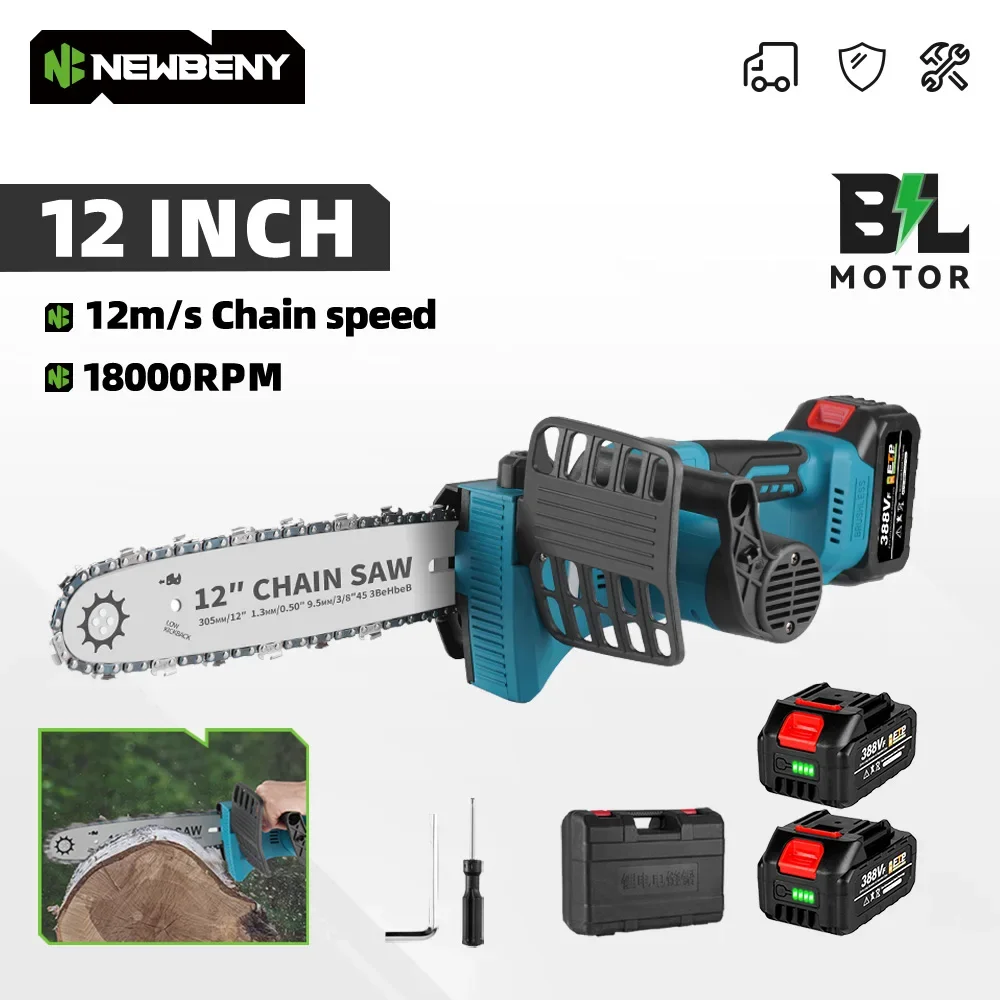NEWBENY 12 Inch Brushless Electric Chainsaw Cordless Rechargeable Woodworking Garden Pruning Saw Tool For Makita 18V Battery Pin mini chainsaw,electric chainsaw,electric saw
