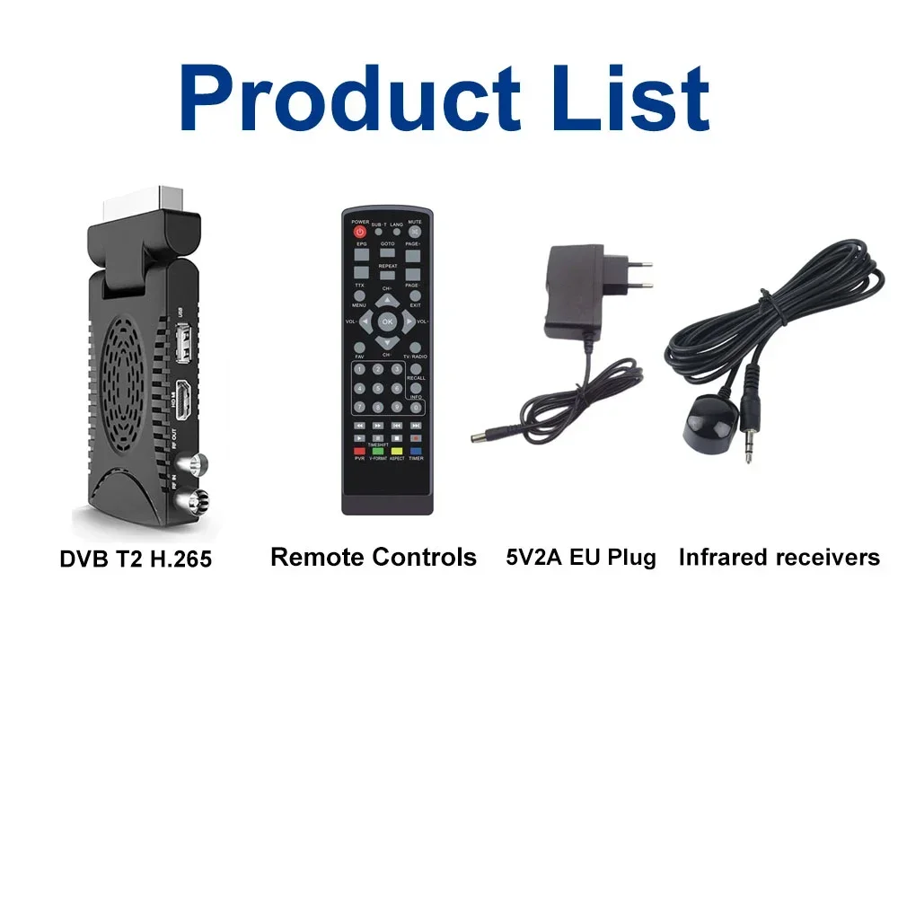 H.265 HD Receptor Digital DVB T2 Espanha TDT Europa Receptor de TV Terestre HEVC Scart HD 1080P Decodificador EPG Set Top Box PVR IPTV