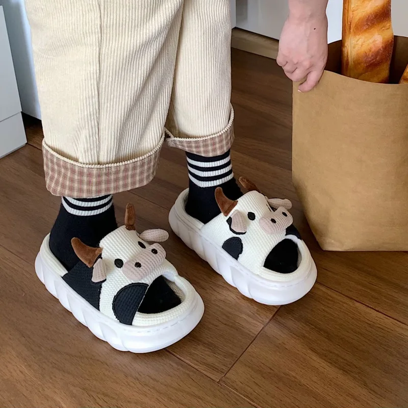 

Women Cow Slippers Cute Cartoon Soft Cloud Platform Indoor Shoes Summer Female Home Slides Thick Sole Sandals Male House Slipper