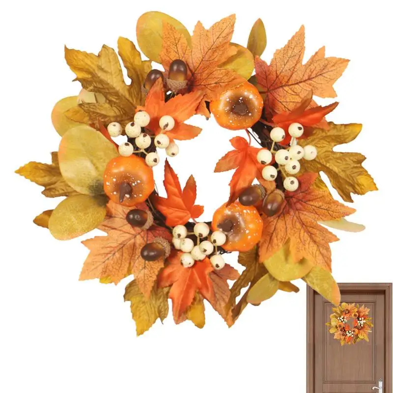 

Fall Table Decor Artificial Foam Pumpkin Silk Maple Leaves Wreaths 11.8in Faux Fall Leaves For Christmas Thanksgiving Day Decor
