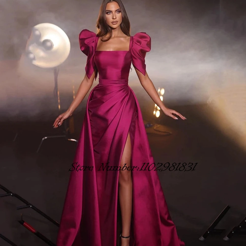 

Sexy Fuchsia Mermaid Prom Dresses Square Neck Satin Evening Dress Formal Floor Length Cocktail Party Prom Gowns Custom Size