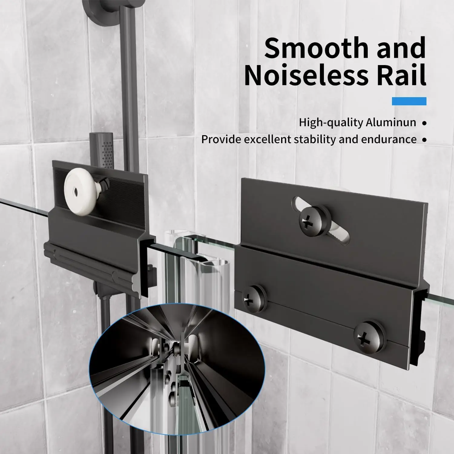 Shower Door，Royal Guard 44-48" W x 70" H Semi-Frameless Double Sliding Glass  SGCC Tempered Glass，Bypass Shower ，Matte Black 6