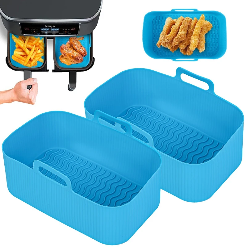 

2 Pcs Rectangular Air Fryer Silicone Pad Oven Tray Chicken Fries Making Basket Reusable Air Fryer Accessories Oleophobic Mat