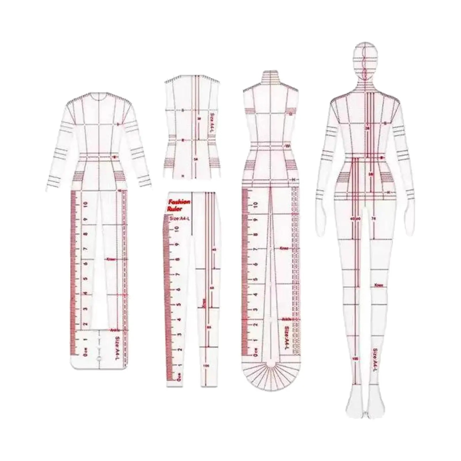 Fashion Drawing Ruler Measuring Ruler Set Template Patterns for Dressmaking DIY Quilting Sewing Drafting Designers 4Pcs