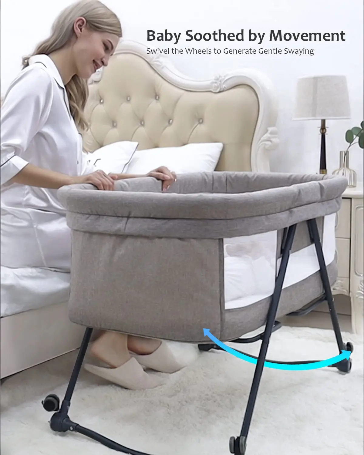 UBRAVOO Grab-and-go Travel Cot, Baby Crib with Mattress I Silent Wheels, Baby Bedside Crib Rocking Crib Convertible for Newborn S42cf47b6551c454b99f8bdf8031b25bew