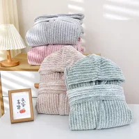 1pcs Unisex Autumn stripe Bathrobe Hooded Kimono Bath Robe Night Cozy Sleepwear Women Dressing Gown Home Clothes - Image 6