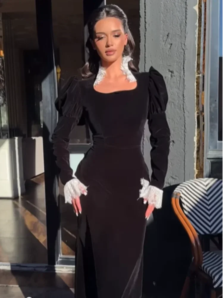 sexy black velvet dress Black Velvet Sexy Strapless High Slit Long Elegant Mermaid Modest Prom –  bridalsew