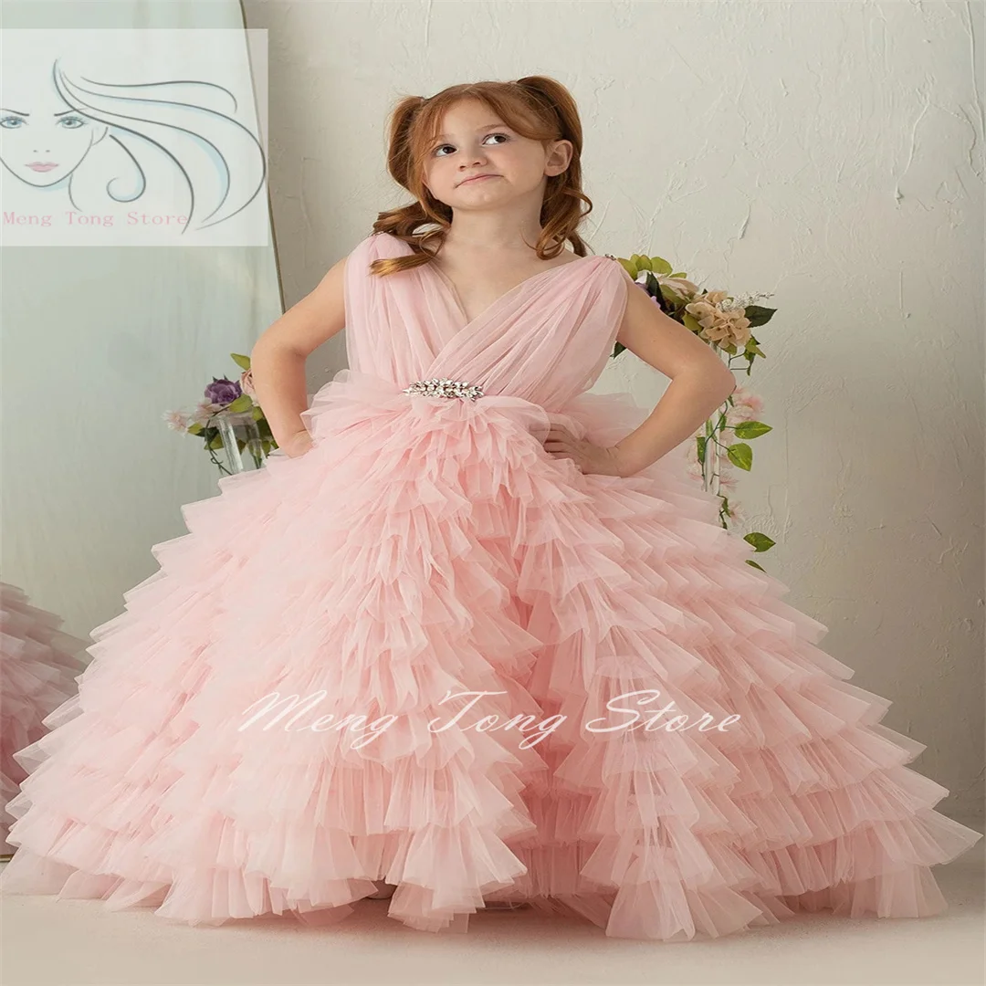 

Pink Tulle Puffy Flower Girl Dresses for Weddings Princess Kids Baby Child First Communion Evening Party Pageant Prom Ball Gowns