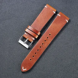 Premium Retro Oil Wax Leather Sport Watch Strap - Waterproof Quick Release Calfskin Wristband - 22mm (Light Brown)
