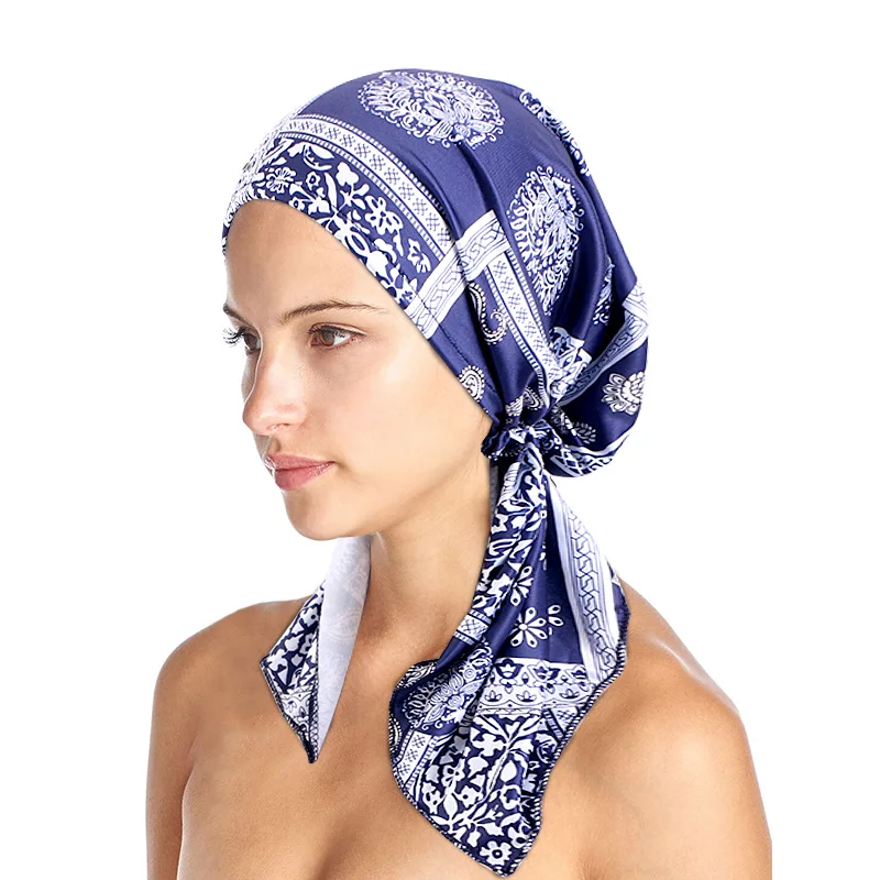 

New Women Pre Tied Beanie Turban Headwear Floral Print Bandana Scarf Muslim Chemo Hat Inner Hijabs Hair Loss Cover Head Wrap