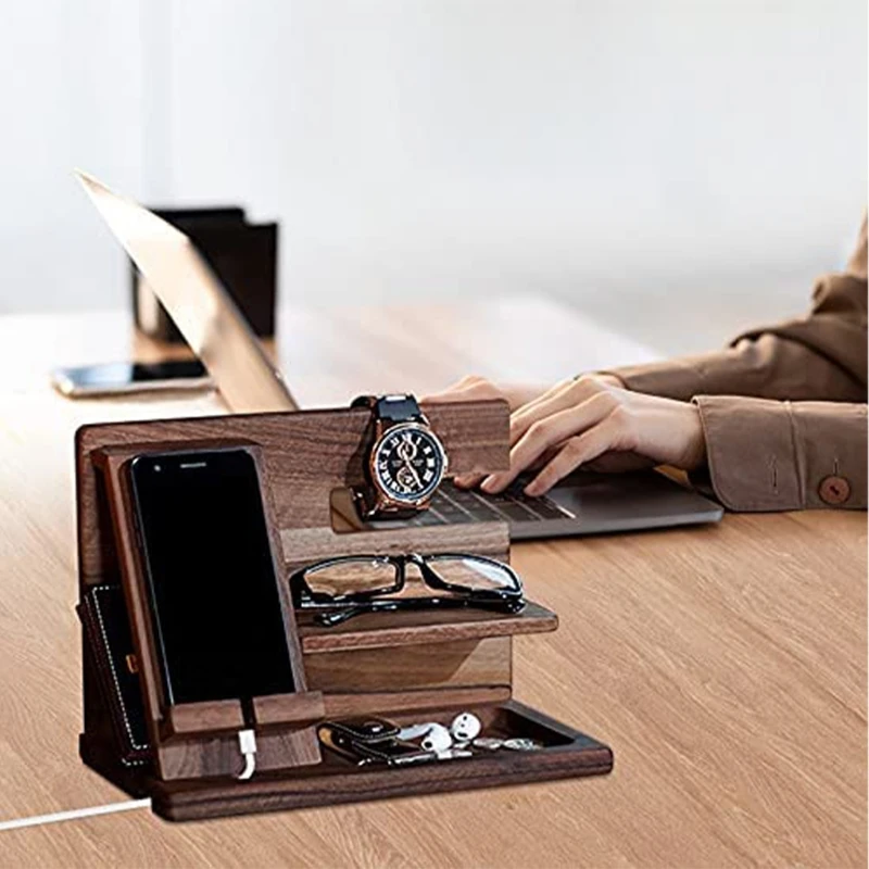 Wood Docking Station for Men, Desk Organizer for Phone, Boyfriend