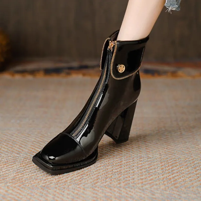 

2023 Hot Sale Women Shoes New Ankle Women's Boots Square Toe Zip High Heels High Quality Modern Boots Ladies Dress Shoes Zapatos