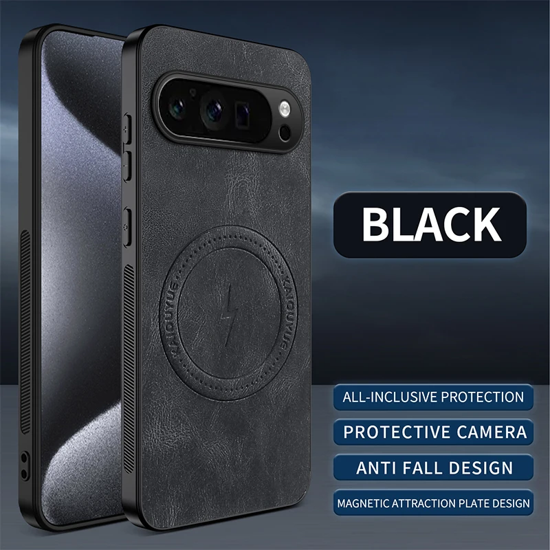 Leather Magnetic Phone Case with MagSafe Wireless Charging Compatibility