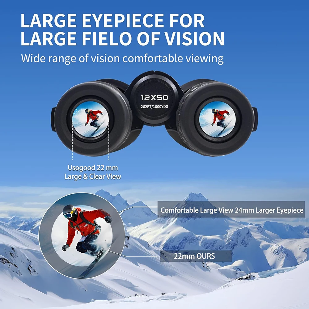 12x50 HD Binoculars for Adults High Powered Large View Binoculars with Clear Vision IPX7 Waterproof Telescope for Hunting Travel 3
