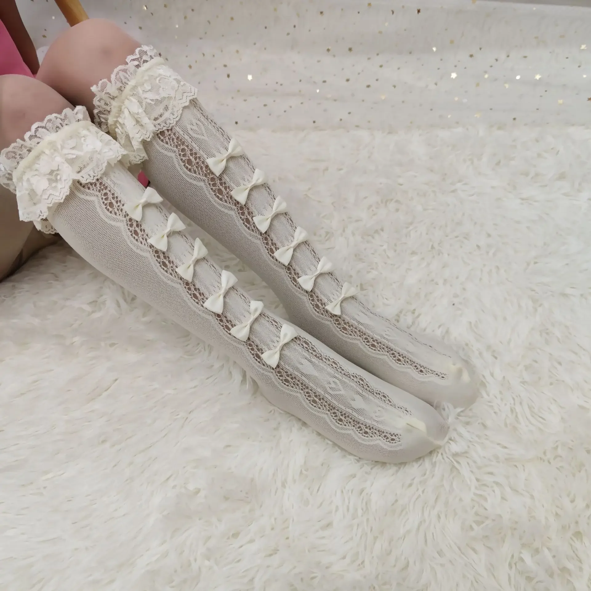 

Lolita Socks Anime Cosplay Bowknot Loose Socks Lace Maid Knee Highs