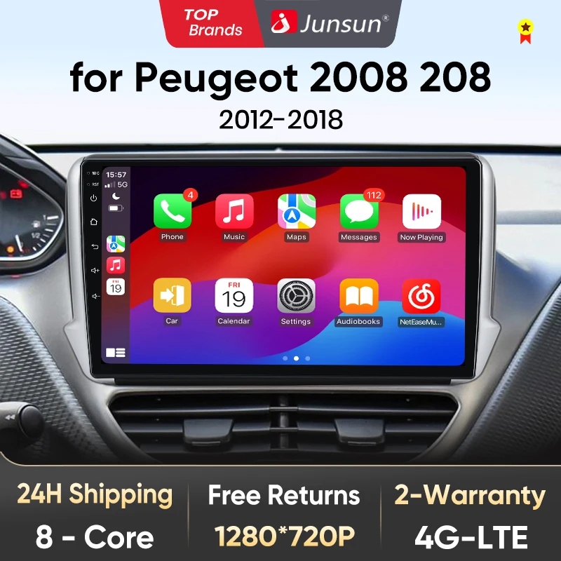 Junsun V1 AI Stimme Drahtlose CarPlay Android Auto Radio für Peugeot 2008 208 2012-2018 Auto Multimedia autoradio RDS WIFI 4G DSP