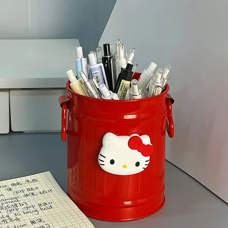 

Cartoon Sanrio Hello Kitty Metal Pen Holder Cute Anime Desktop Storage Holder Student Makeup Bucket Decoration Office Stationery