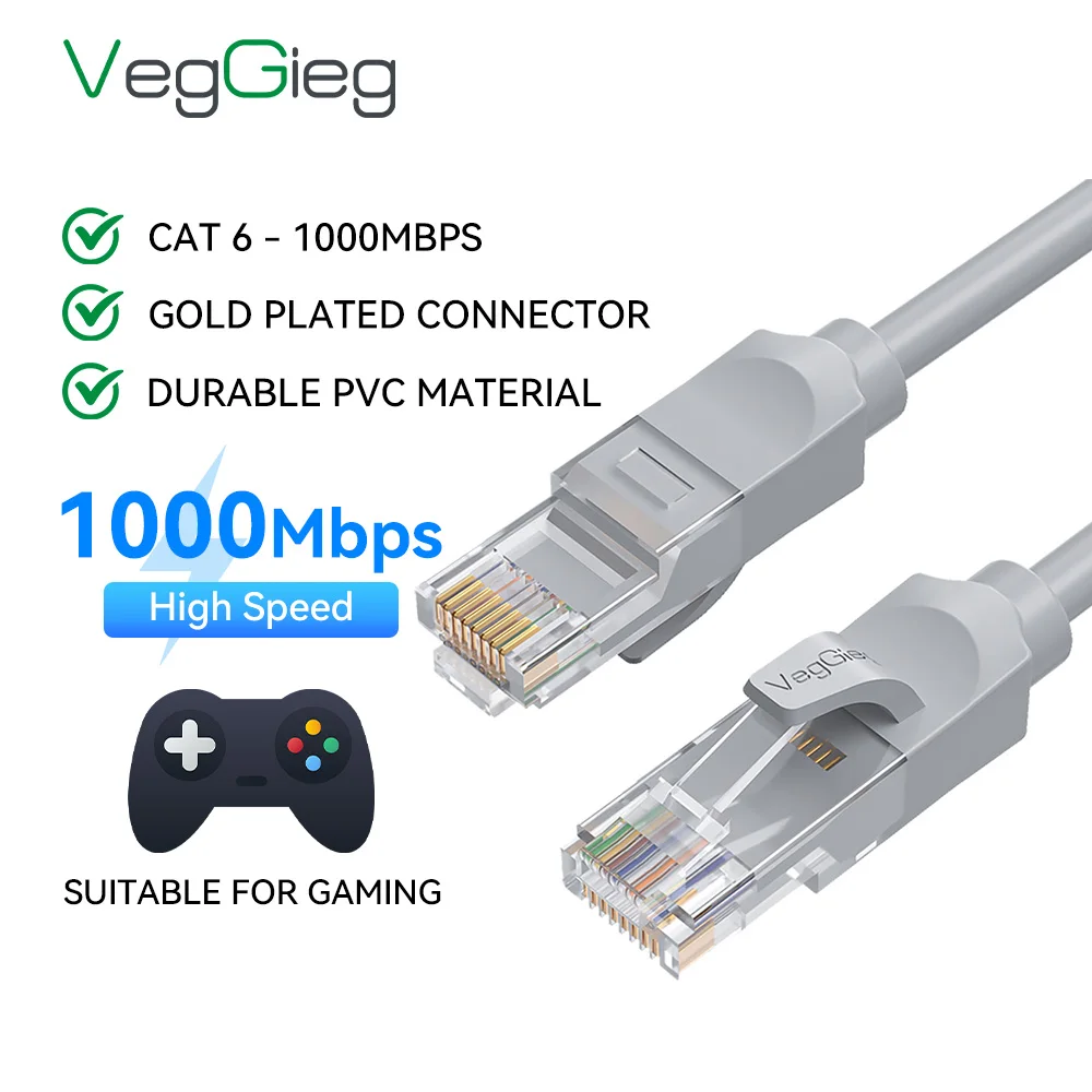 VegGieg Cat6 イーサネットケーブル 5Gbps 高速 RJ45 ネットワークパッチコード UTP LAN ケーブル 干渉防止 厚い純銅 ギガ用