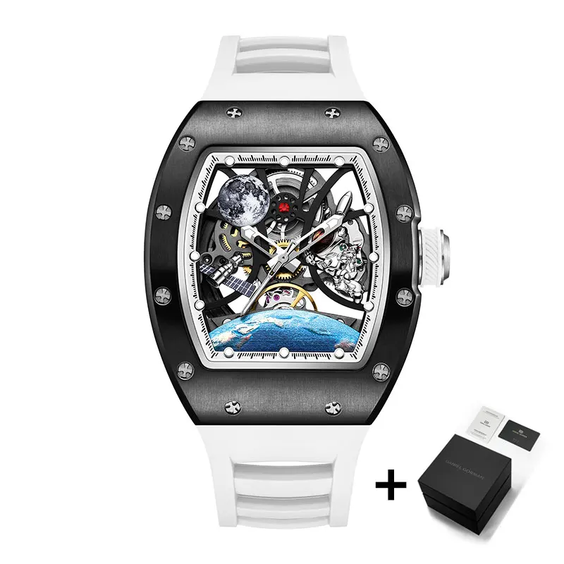 Orologi automatici da uomo per uomo Orologio meccanico Tonneau alla moda Quadrante terrestre Orologio da polso da uomo con scheletro luminoso di lusso impermeabile