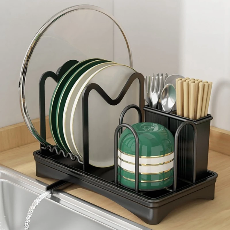 Kitchen Small Dish Drainer Rack Anti-Rust with Removable Drip Tray &  Cutlery Box