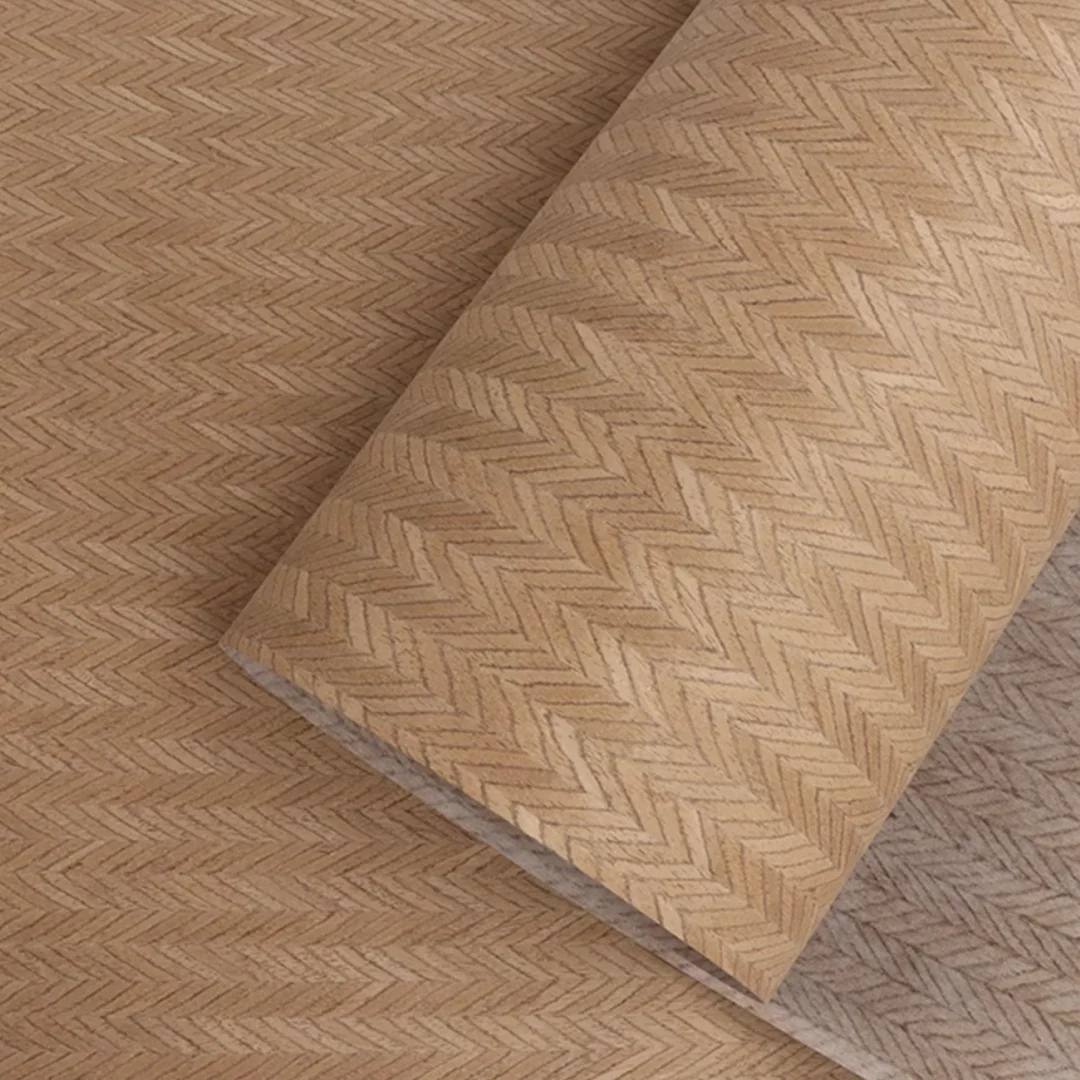 Size：2.5x0.58meter Thick:0.3mm Brown Arrow Light Coffee Tech Wood Veneer - Ideal for Refurbishing Furniture DIY Home Decoration