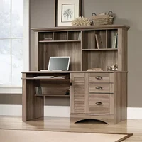 Sauder Harbor View Computer Desk with Hutch, Salt Oak finish 2