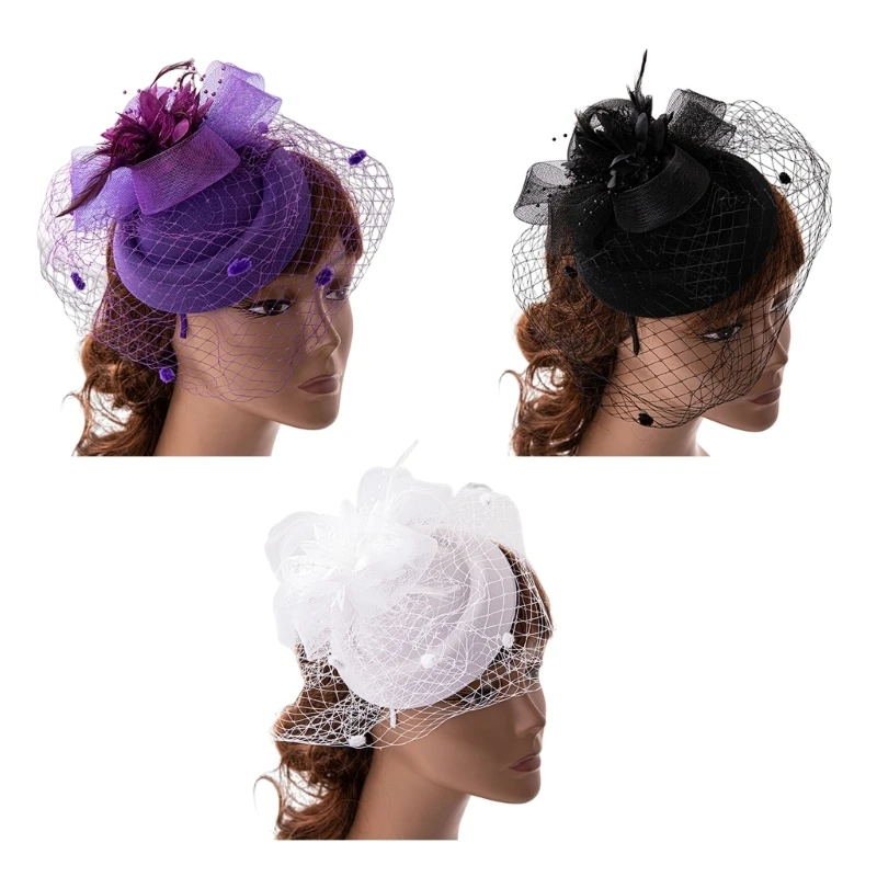 

MXMB Feather Fascinator Women Fascinator Headband Veil Tea Party Fascinator Hat