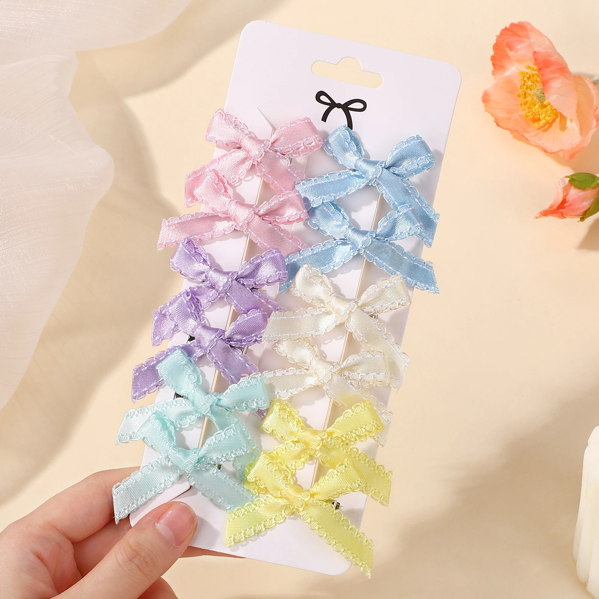 Children's Colorful Mini Hair Bow Clips - Pack of 10